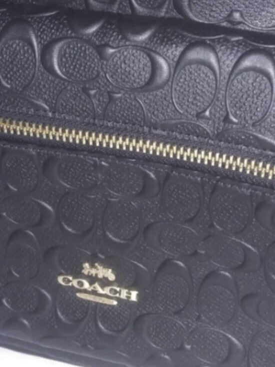 $450 Coach Charlie Signature Monogram Embossed Black Leather Backpack Bag MINT